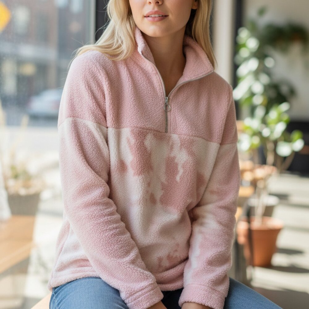 Como Blu Pink and White Fleece Quarter Zip